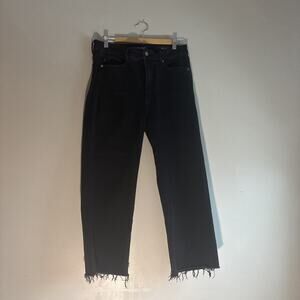 Judy Blue Jeans Women 31 Black Wide Leg Crop High Waist Stretch Boho Raw Hem